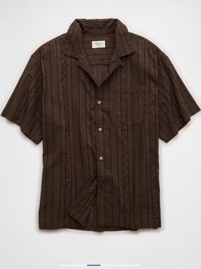 American Eagle Outfitters Short-Sleeve Button-Front Shirt in Dark Brown